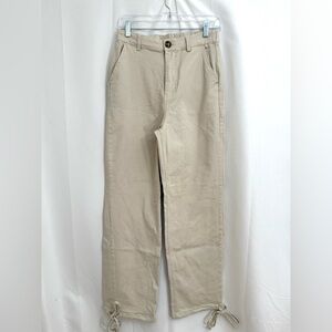 NWT HYFVE Khaki Cargo Like High Rise Cotton Pants With Ankle Ties Size Large